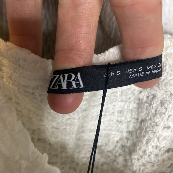 NWT Zara Off-white Smocked Tie Front Crop Tank Top Women's Medium - Picture 5 of 8